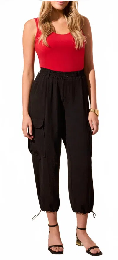 Tribal Flowy Cargo Pant With Bungee Cord In Black In Black