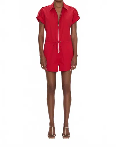 Pistola Meg Short Sleeve Zip Front Romper In Ruby