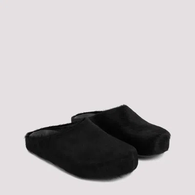 Marni Men Black Calf Hair Fussbett Slippers