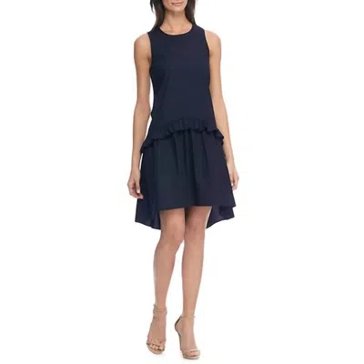 Clover And Sloane Sleeveless Knee Length Ruffle Dress In Dark Navy