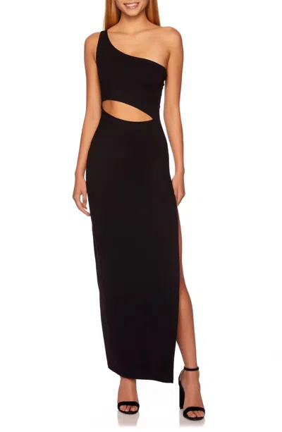 Susana Monaco One-shoulder Cutout High Slit Maxi Dress In Black In Black