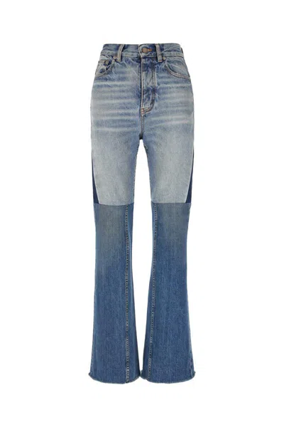 Chloé Patchwork Rigid High-rise Flared-leg Jeans In Blue
