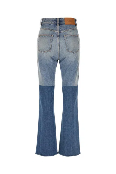 Chloé Patchwork Rigid High-rise Flared-leg Jeans In Blue