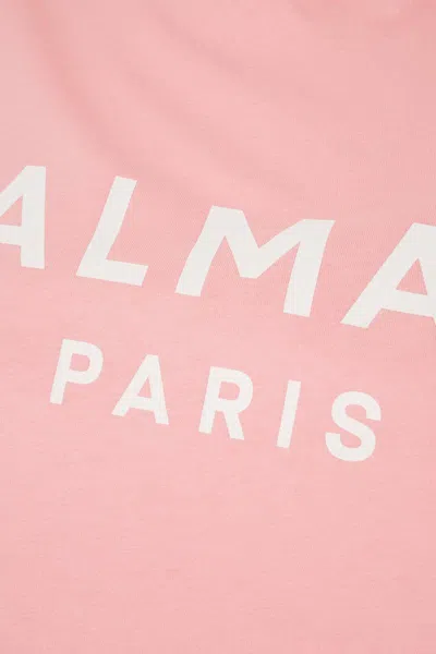 Balmain Women Logo Organic Cotton Cropped T-shirt In Pink