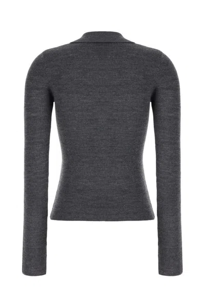 Ganni Slim-fit Knitted Polo Shirt With Check Pattern In Gray