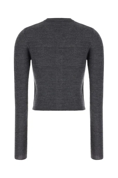 Ganni Grey Sweater With Classic Collar And Check Motif On The Front In Wool Woman