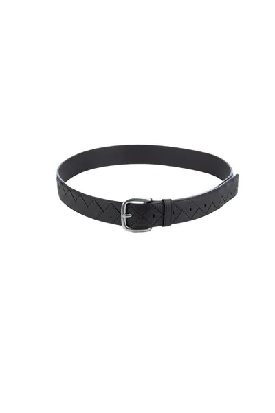 Bottega Veneta Adjustable Diamond Pattern Textured Belt In Blue