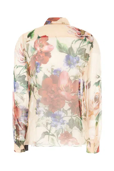 Dolce & Gabbana Bouquet Fantichi Sheer Chiffon Button-down Blouse In Pink
