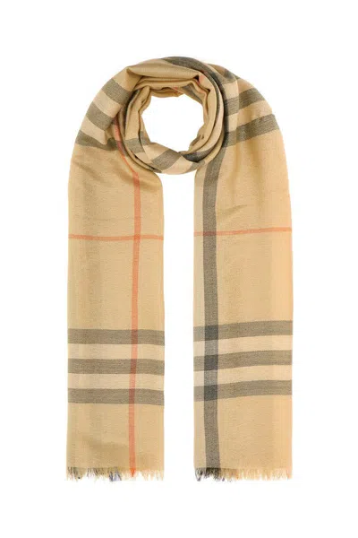 Burberry Embroidered Wool Blend Scarf In Neutral