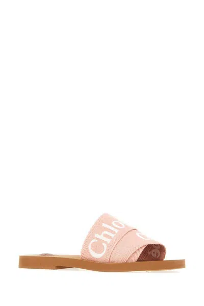 Chloé Pink Linen Blend Woody Slippers