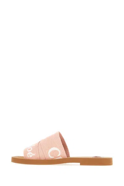 Chloé Pink Linen Blend Woody Slippers