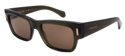 Ferragamo Rivets 53mm Rectangular Sunglasses In Green