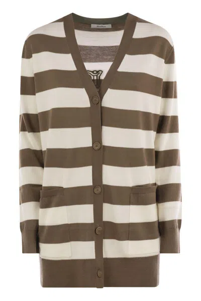 Max Mara Fiemme Striped Knit Cardigan In Brown