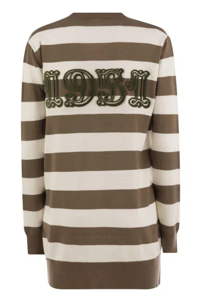 Max Mara Fiemme Striped Knit Cardigan In Brown