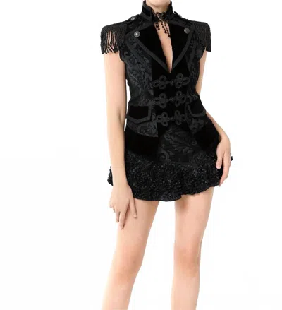Pentagramme Gothic Baroque Style Jacquard Tail Coat Vest In Black