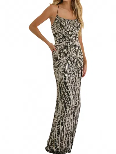 Primavera Corset Scoop Neck Prom Dress In Black Gold In Black