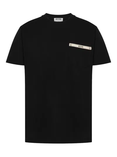 Moschino Logo Ribbon Pocket T-shirt In Black Cotton In Black