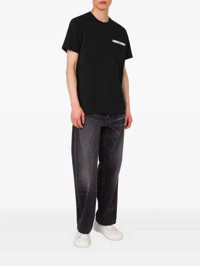 Moschino Logo Ribbon Pocket T-shirt In Black Cotton In Black