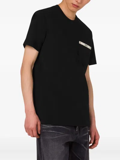 Moschino Logo Ribbon Pocket T-shirt In Black Cotton In Black