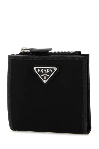 Prada Fabric Bi-fold Wallet With Clean Lines In Black