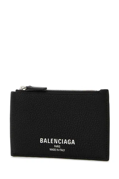 Balenciaga Leather Card Holder Textured Finish In Blue
