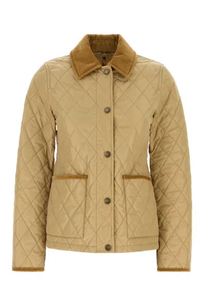 Burberry Oldham Beige Quilted Jacket With Corduroy Collar In Tech Fabric Woman