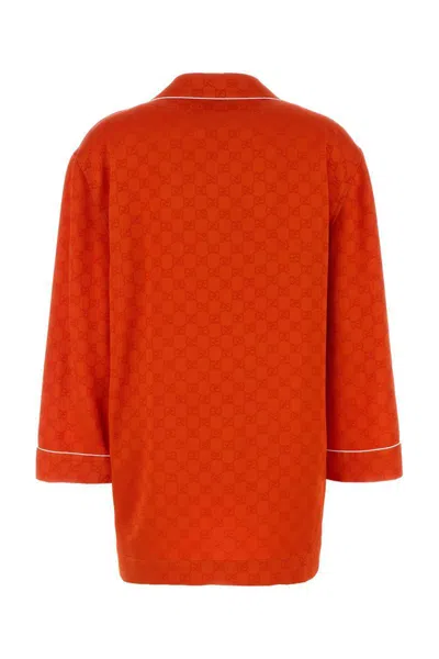 Gucci Satin Shirt With Contrast Piping And Pockets In Red
