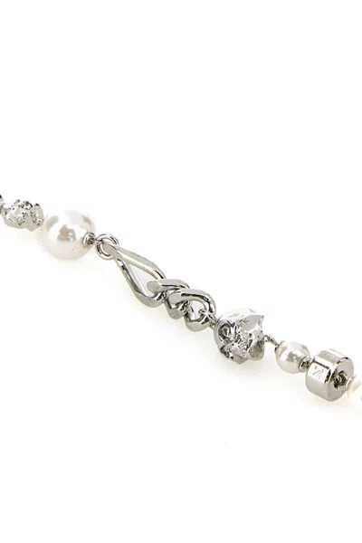 Alexander Mcqueen Silver Skull And Pearl Bracelet