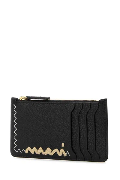Marni Leather Card Holder Zigzag Stitching In Black
