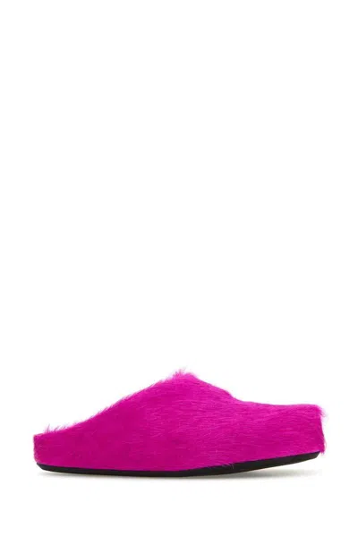 Marni Fuchsia Calf Hair Fussbett Slippers In Pink