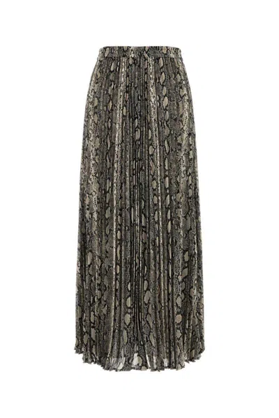 Michael Kors Snake Print Pleated Crepe Skirt With Elastic Waistband In Black
