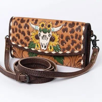 American Darling Women's Hand Tooled Leather Crossbody Purse In Cheetah Sunflowers
