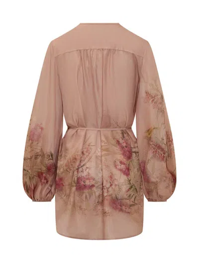 Zimmermann Women Pink Botanical Floral Silk Habotai Cascadian Tunic Top In Pink