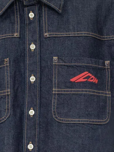 Dsquared2 Icon Logo Embroidered Denim Shirt In Blue