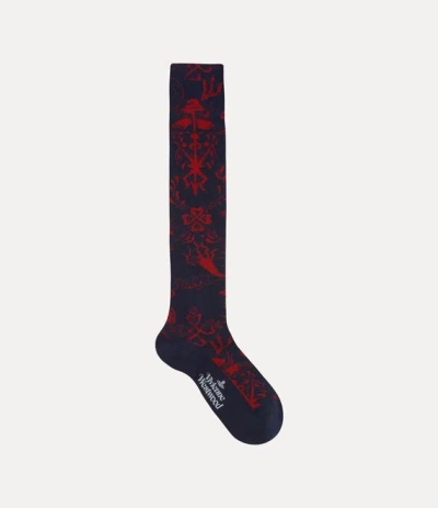 Vivienne Westwood High Sock Checkboard Navy Blue 9-11 Unisex