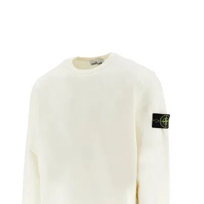 Stone Island White Crewneck Sweater With Logo Patch In Wool Blend Man