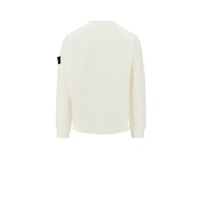 Stone Island White Crewneck Sweater With Logo Patch In Wool Blend Man