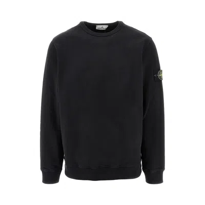 Stone Island Logo Cotton Crewneck Sweatshirt In Black