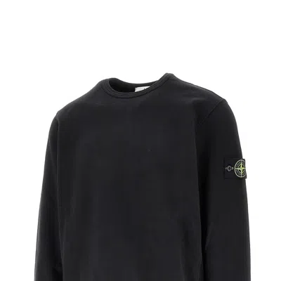 Stone Island Logo Cotton Crewneck Sweatshirt In Black