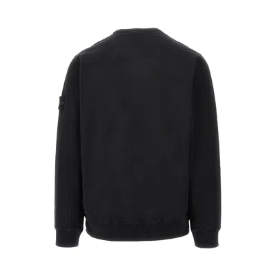 Stone Island Logo Cotton Crewneck Sweatshirt In Black