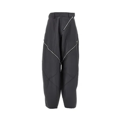 Attico Womens Dark Grey Zip-fastening Balloon-leg Cotton-blend Trousers In Blue