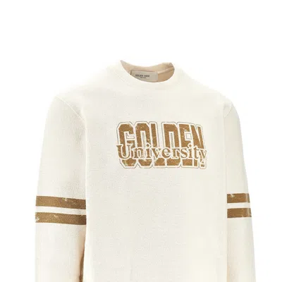 Golden Goose Ivory Cotton Sweatshirt With Contrasting Logo In Gray