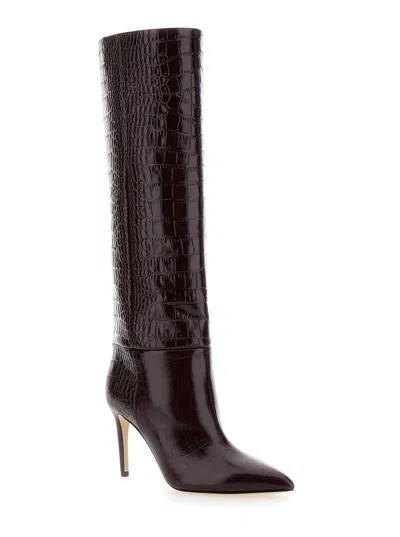 Paris Texas Dark Bordeaux High Boots With Stiletto Heel In Croco Embossed Leather Woman