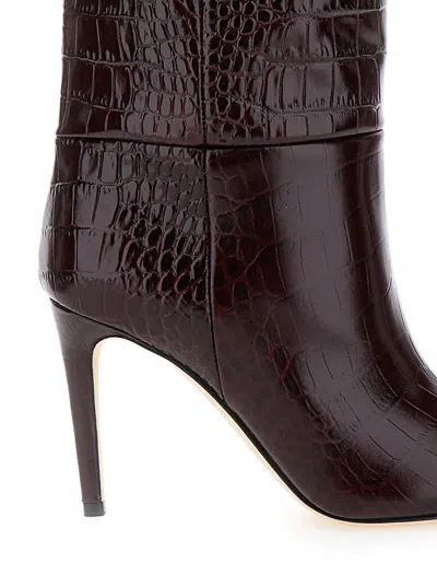 Paris Texas Dark Bordeaux High Boots With Stiletto Heel In Croco Embossed Leather Woman