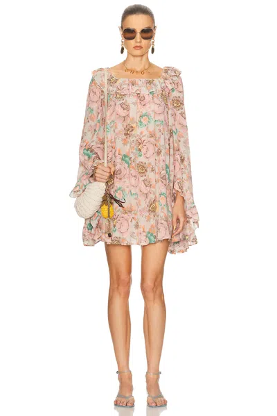 Chloé Bouquet-printed Organic Silk Crepe De Chine Mini Cape Dress
