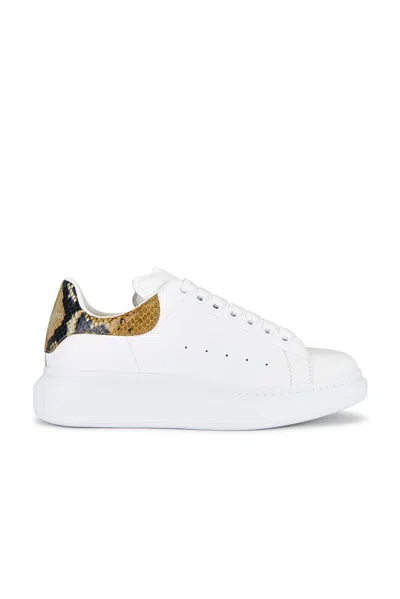 Alexander Mcqueen White Oversize Sneakers With Snake Print On The Heel In Leather Man