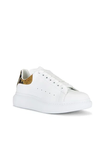 Alexander Mcqueen White Oversize Sneakers With Snake Print On The Heel In Leather Man