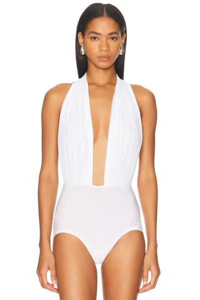 Norma Kamali Slinky Marissa Ruched Halterneck Swimsuit In White