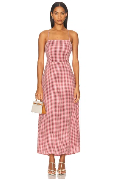 Posse Lori Open-back Gingham Linen-seersucker Maxi Dress In Red