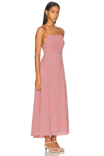 Posse Lori Open-back Gingham Linen-seersucker Maxi Dress In Red